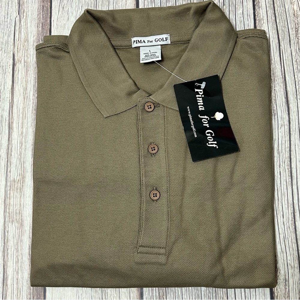 Pima For Golf Men’s L Peruvian Pima Cotton Taupe Short Sleeve Golf Polo Shirt